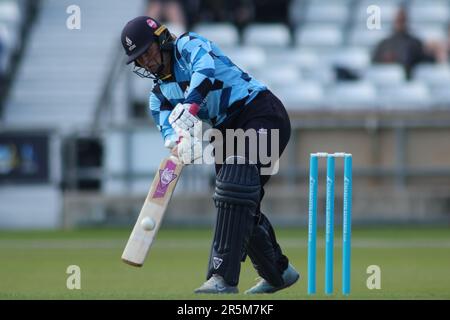 Leeds, UK. 04th June, 2023. Headingley Stadium, Leeds, West Yorkshire, 4th June 2023. Bess Alice May Heath of Northern Diamonds batting during the Charlotte Edwards Cup match between Northern Diamonds vs Southern Vipers at Headingley Stadium, Leeds Credit: Touchlinepics/Alamy Live News Stock Photo