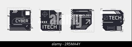 Hi-tech notes. Cyberpunk sci-fi technology concept poster, scifi abstract geometric frame box for gaming channel game festival, futuristic ui tech hud vector illustration of border shape creative Stock Vector