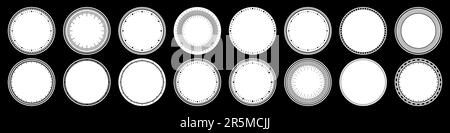 Mechanical clock faces, bezel. Watch dial with minute and hour marks. Timer or stopwatch element. Blank measuring circle scale with divisions. Vector Stock Vector