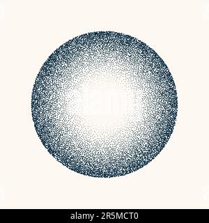 Round shaped dotted object, vintage stipple element. Fading gradient. Stippling, dotwork drawing, shading using dots. Halftone disintegration effect Stock Vector