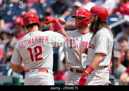 Philadelphia Phillies' Trea Turner plays during the third inning of a  baseball game, Wednesday, April 12, 2023, in Philadelphia. (AP Photo/Matt  Rourke Stock Photo - Alamy