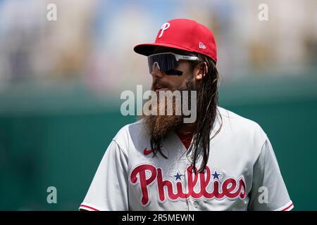 Philadelphia Phillies center fielder Brandon Marsh walks in the dugout  before a baseball game against the Washington Nationals, Sunday, June 4,  2023, in Washington. (AP Photo/Patrick Semansky Stock Photo - Alamy