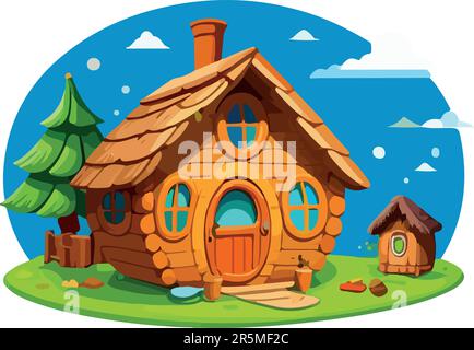 Gorgeous and cuteness dwarf and hobbit house Stock Vector