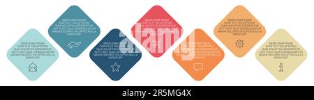 Seven rotated squares on the bias arranged next to each other, can be used as infographics element illustrating steps in process Stock Vector