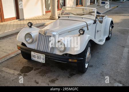 MG Classic Car parked in Playa del Carmen Mexico Stock Photo