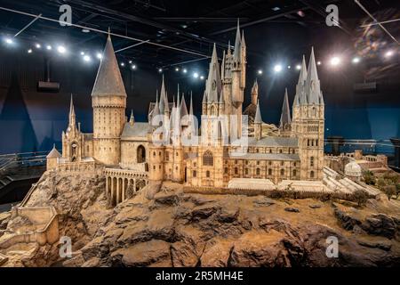 Model of Hogwarts School of Witchcraft and Wizardry at the Warner Brothers Harry Potter Studio Tour in Watford, UK Stock Photo