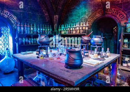 A view of the potions lab set from the Warner Brothers Harry Potter Studio Tour in Watford, UK Stock Photo