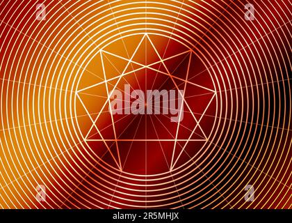 Enneagram icon, sacred geometry, white diagram logo template, vector illustration isolated on colorful background Stock Vector