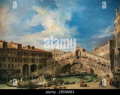 Giovanni Antonio Canal  aka Canaletto, The Rialto Bridge from the South, 1727, oil on copper Stock Photo