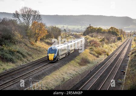 An unidentified GWR Intercity Express Train (IET) Class 800 passes Standish Junction, Gloucestershire, UK Stock Photo