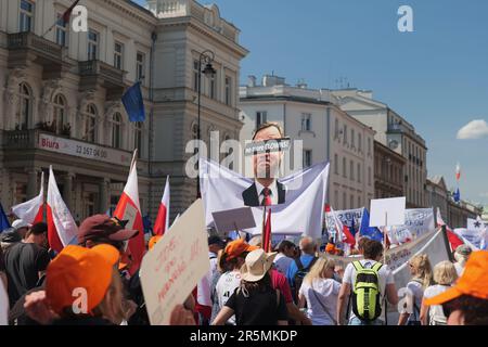 Anti-PIS (Law and Justice Party) protests marching for democracy in Poland. Stock Photo