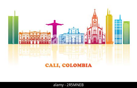 Colourfull Skyline panorama of city of Cali, Colombia - vector illustration Stock Vector