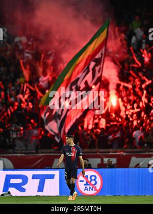 PARIS, FRANCE - JUNE 3: Achraf Hakimi of Paris Saint-Germain in new nike kit for season 2023/24 during the Ligue 1 match between Paris Saint-Germain a Stock Photo