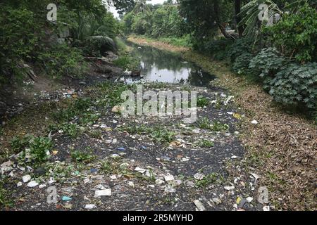 Kolkata, India. 04th June, 2023. A polluted canal is full of plastics and garbage on the outskirts of Kolkata. (Photo by Sudipta Das/Pacific Press) Credit: Pacific Press Media Production Corp./Alamy Live News Stock Photo