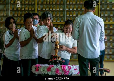 Bogor, Indonesia. 04th June, 2023. Buddhist devotees pour holy water over a baby Prince Siddhartha Gautama statue at the Buddha Dharma & 8 Pho Sat temple, during celebrate Vesak Day in Bogor, West Java, Indonesia on June 4, 2023. (Photo by Andi M Ridwan/INA Photo Agency/Sipa USA) Credit: Sipa USA/Alamy Live News Stock Photo