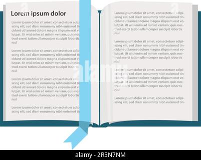 Open Reading Book with  Blue Bookmark Between Pages Stock Vector
