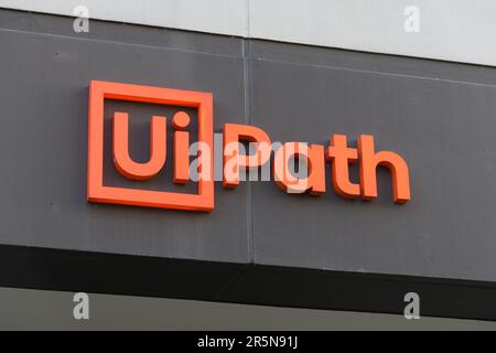 Bellevue, WA, USA - June 04, 2023; Sign for UiPath robotic process automation software company Stock Photo
