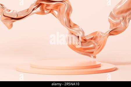 Empty stage with flying cloth background, 3d rendering. Digital drawing. Stock Photo