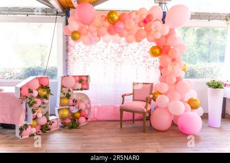 15th birthday decoration photocall, traditional Latin American and Spanish party Stock Photo