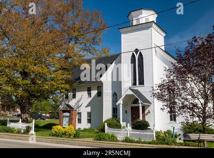 The First United Presbyterian Church on Main Street in Sugar Grove, Pennsylvania, USA Stock Photo