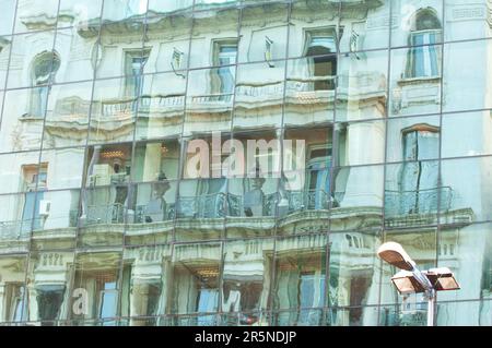 Reflections on glass facade, Montevideo, Uruguay Stock Photo