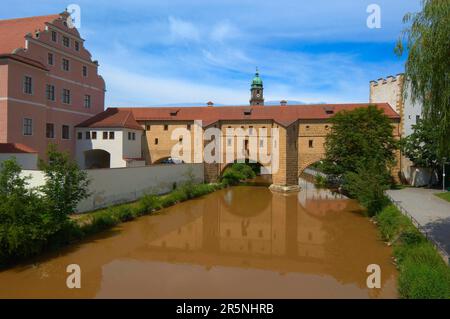 Amberg, river Vils, historical water lock, city glasses, Upper Palatinate, Bavaria Germany Stock Photo