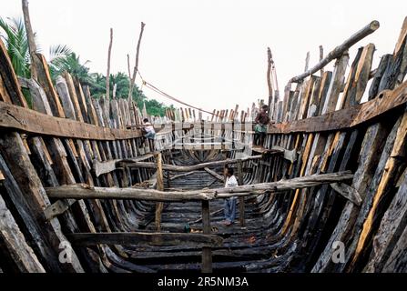 Wooden cargo boat making at cuddalore, Tamil Nadu, South India, India, Asia Stock Photo