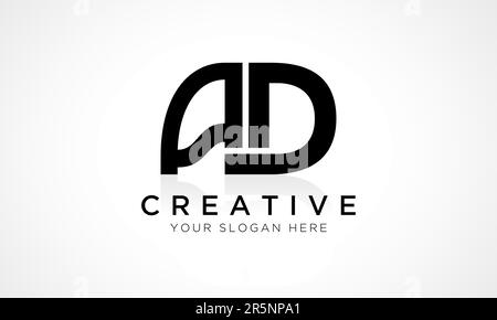 AD Letter Logo Design Vector Template. Alphabet Initial Letter AD Logo Design With Glossy Reflection Business Illustration. Stock Vector