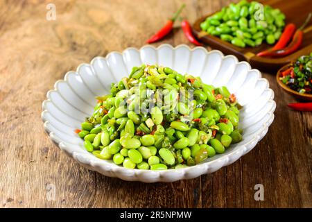 stir fried green soybean with pepper Stock Photo