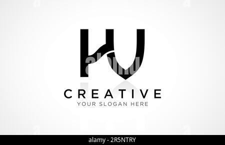 Creative black letter Hv H v logo with leading lines and road concept design.  Letters with geometric design. Vector Illustration with letter and cuts.::  tasmeemME.com