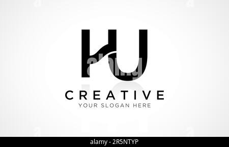 HU Letter Logo Design Vector Template. Alphabet Initial Letter HU Logo Design With Glossy Reflection Business Illustration. Stock Vector