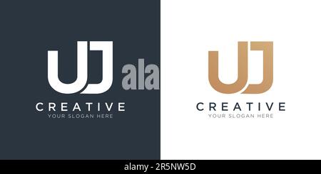 Luxury Letter Uj Logo Template In Gold And White Color. Initial Luxury Uj Letter Logo Design. Beautiful Logotype Design For Luxury Company Branding. Stock Vector