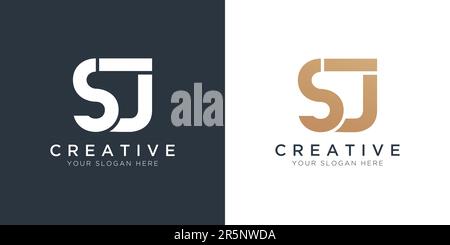 Luxury Letter Sj Logo Template In Gold And White Color. Initial Luxury Sj Letter Logo Design. Beautiful Logotype Design For Luxury Company Branding. Stock Vector