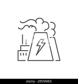 Electric factory related vector linear icon. Energy industry. Electricity manufacturing. Modern power plant, electric station. Vector outline illustra Stock Vector