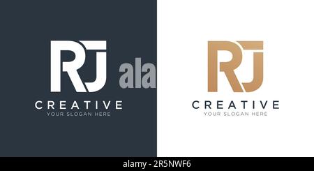 Luxury Letter Rj Logo Template In Gold And White Color. Initial Luxury Rj Letter Logo Design. Beautiful Logotype Design For Luxury Company Branding. Stock Vector