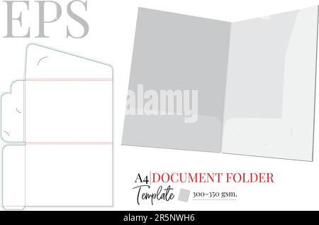 Document Folder Template A4. Vector with die cut, laser cut layers. White, clear, blank, isolated Document Folder mock up on white background with per Stock Vector