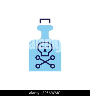 Poison related vector line icon. Skull and bones, bottle. Isolated on white background. Vector illustration. Editable stroke Stock Vector