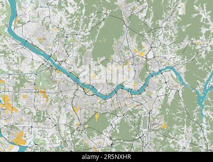 Detailed vector map of Seoul, South Korea Stock Vector