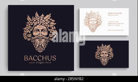 Logo Bacchus or Dionysus. Man face logo with grape berries and leaves. A style for winemakers or brewers. Sign for bar and restaurant. Modern logo Stock Vector