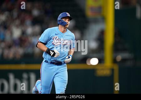 Texas Rangers' Corey Seager rounds the bases after hitting a home run  during a baseball game against the Seattle Mariners, Sunday, June 4, 2023,  in Arlington, Texas. (AP Photo/Tony Gutierrez Stock Photo 