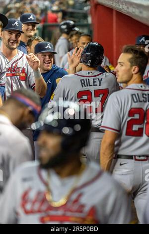 San Francisco Giants' Austin Slater (13), Luis Matos (29), and Michael  Conforto (8) celebrate the team's