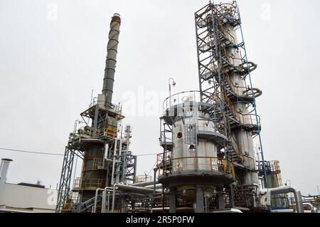 Installation for primary oil refining. Oil and gas refinery.  Chemical plant. Stock Photo