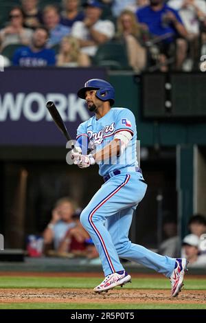 Texas Rangers' Marcus Semien takes batting practice before a baseball game  against the Detroit Tigers in Arlington, Texas, Wednesday, June 28, 2023.  (AP Photo/LM Otero Stock Photo - Alamy