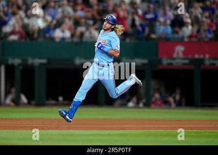 Texas Rangers left fielder Travis Jankowski (16) during the MLB game  between the Texas Ranges and the Houston Astros on Friday, April 14, 2023  at Minu Stock Photo - Alamy