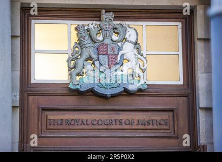 File photo dated 07/11/22 of the crest of the Royal Courts of Justice where the High Court and the Court of Appeal sit in Belfast. A call has been made for a 'fundamental reset' within the police and prosecution service to tackle delays in the criminal justice system. Issue date: Monday June 5, 2023. Stock Photo