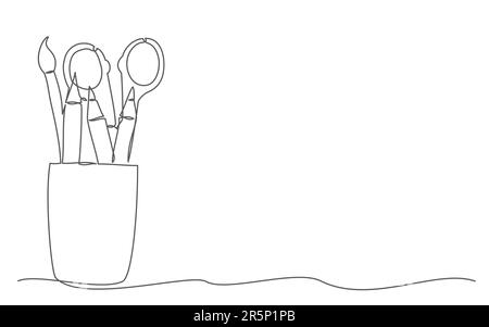 Stationery background One line drawing on white background Stock Vector