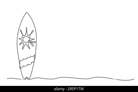 Surfing background One line drawing on white background Stock Vector