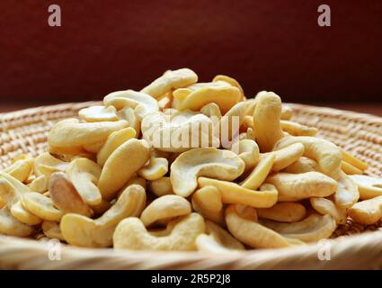 Closeup of Pile of Dried Cashew Nuts in a Basket Stock Photo