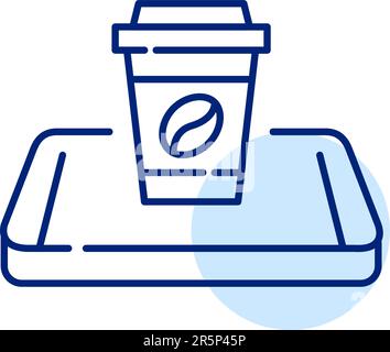 Food delivery. Order coffee online in mobile app. Takeaway cup on smartphone. Pixel perfect, editable icon Stock Vector