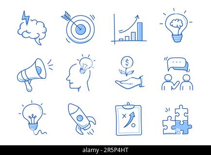 Doodle business icon set. Doodle business strategy, finance, office ...